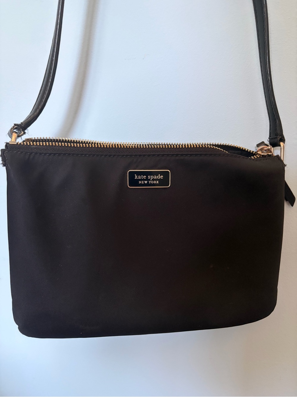 kate spade black nylon crossbody with gold hardware